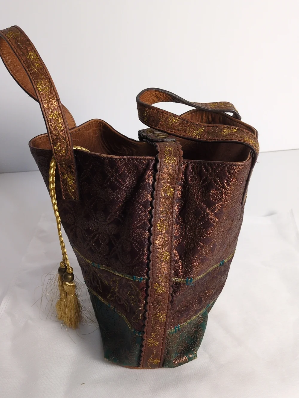 Butterfly by Matthew Williamson Leather Tote Bag Metallic Embossed Boho Tassels